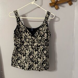 GAP Black Camisole with Cream Floral Embroidery